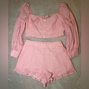 Pink Eyelet Crop Top and Shorts Set